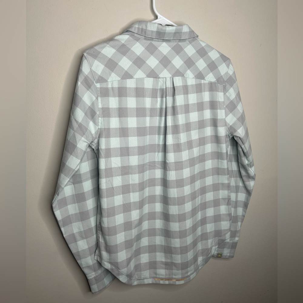 Pearl Izumi Women’s Rove Long Sleeve Flannel Button Up Ice Blue / Fog Plaid Sz M - Picture 5 of 15